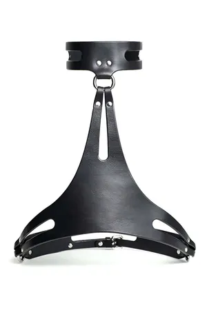Black Faux Leather Chest Harness Choker Women Adjustable Straps
