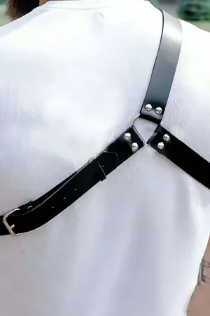Black Vegan Leather O-Ring Shoulder Harness with Adjustable Strap