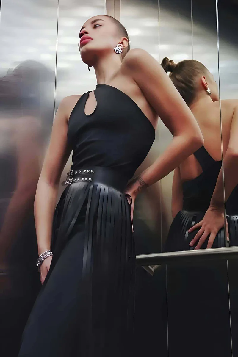 Kadın siyah suni deri
