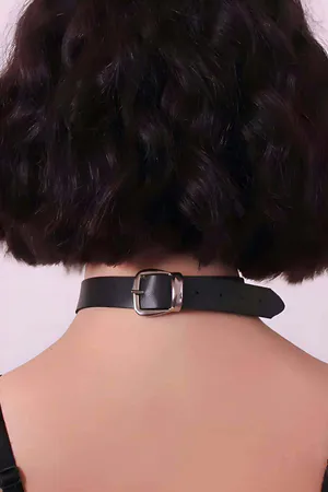 Black faux leather choker necklace with detachable tassel and O-ring