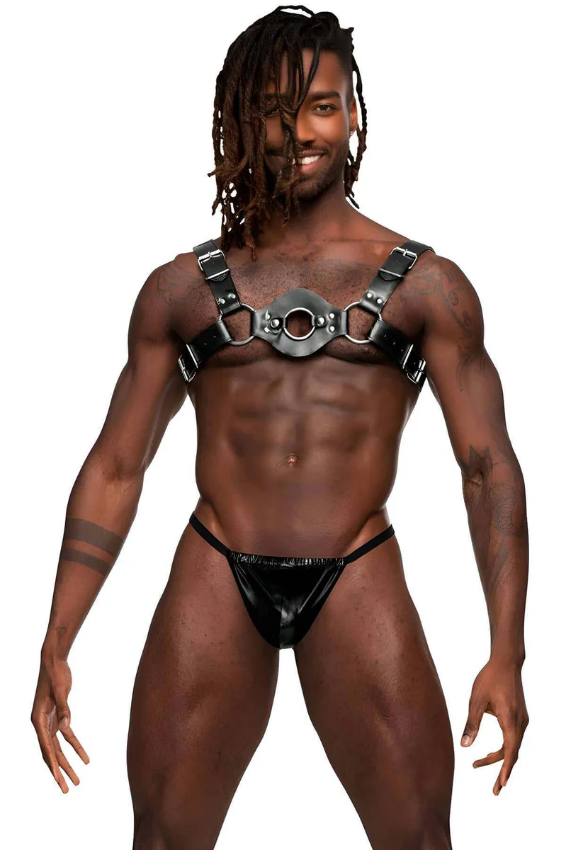 Close-up of O-Ring Hardware on Faux Leather Harness