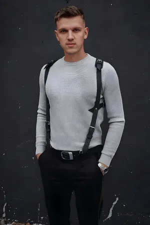 Black Faux Leather Shoulder Harness Adjustable Chest Straps