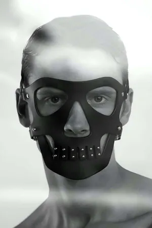 Black Faux Leather Skull Face Mask Studded Jaw Detail Adjustable Straps