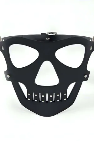 Black Faux Leather Skull Face Mask Studded Jaw Detail Adjustable Straps