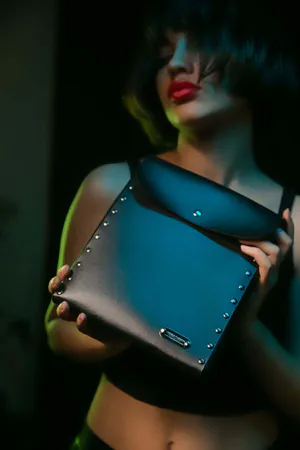 Studded Faux Leather Shoulder Bag Black Flap Closure Detail