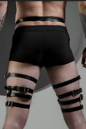 Black Faux Leather Adjustable Leg Harness with O-Rings