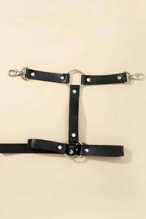 Black Faux Leather Single Leg Garter Harness Women Adjustable Straps