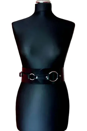 Black Faux Leather Wide Waist Harness Belt with Double Silver O-Rings