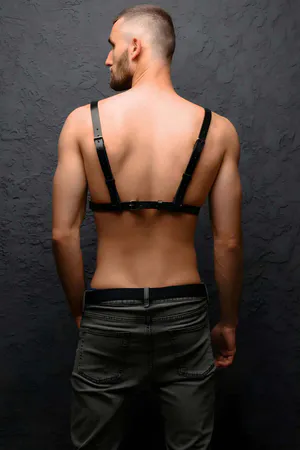 Black Faux Leather Chest Harness with O-Rings