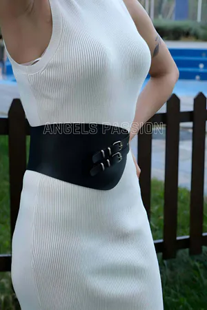Black Vegan Leather Wide Waist Harness Triple Buckle Front