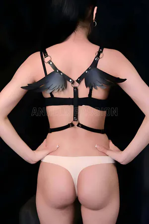 Black Faux Leather Winged Body Harness Back View