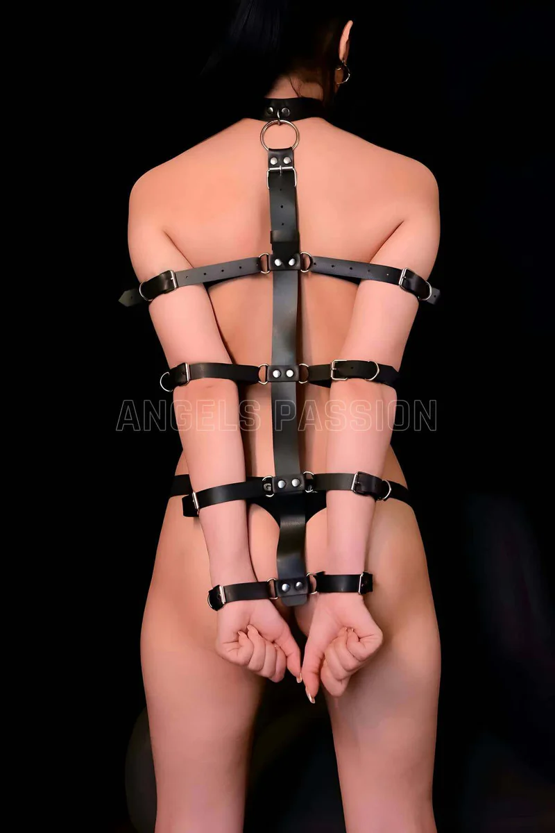 Mens fashion harness black faux leather full body