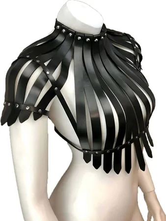 Black Faux Leather Chest Plate Harness with Layered Shoulders