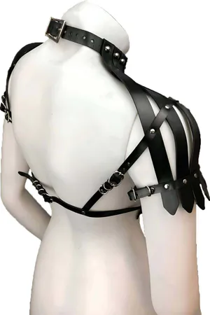 Black Faux Leather Chest Plate Harness with Layered Shoulders