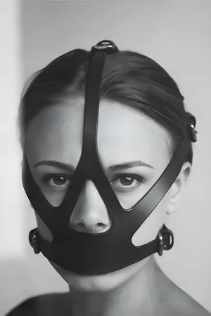 Black Faux Leather Mouth Harness Mask Adjustable Buckle Straps Streetwear Accessory