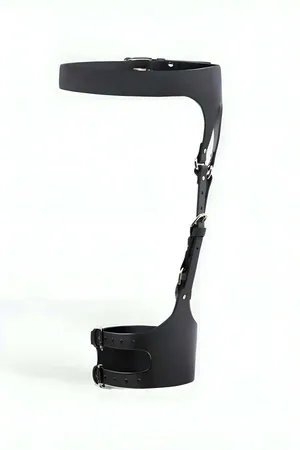 Black Faux Leather Waist Harness Belt with Adjustable Thigh Strap