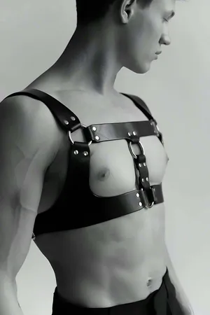 Black Faux Leather O-Ring Chest Harness with Adjustable Straps