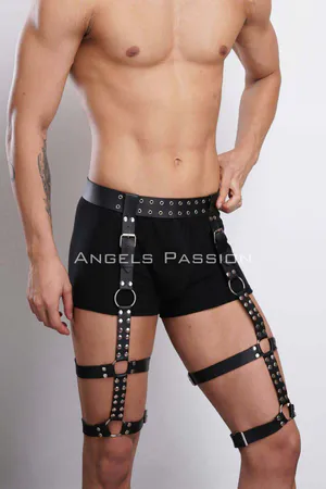 Black Studded Faux Leather Leg Harness Set Adjustable Straps