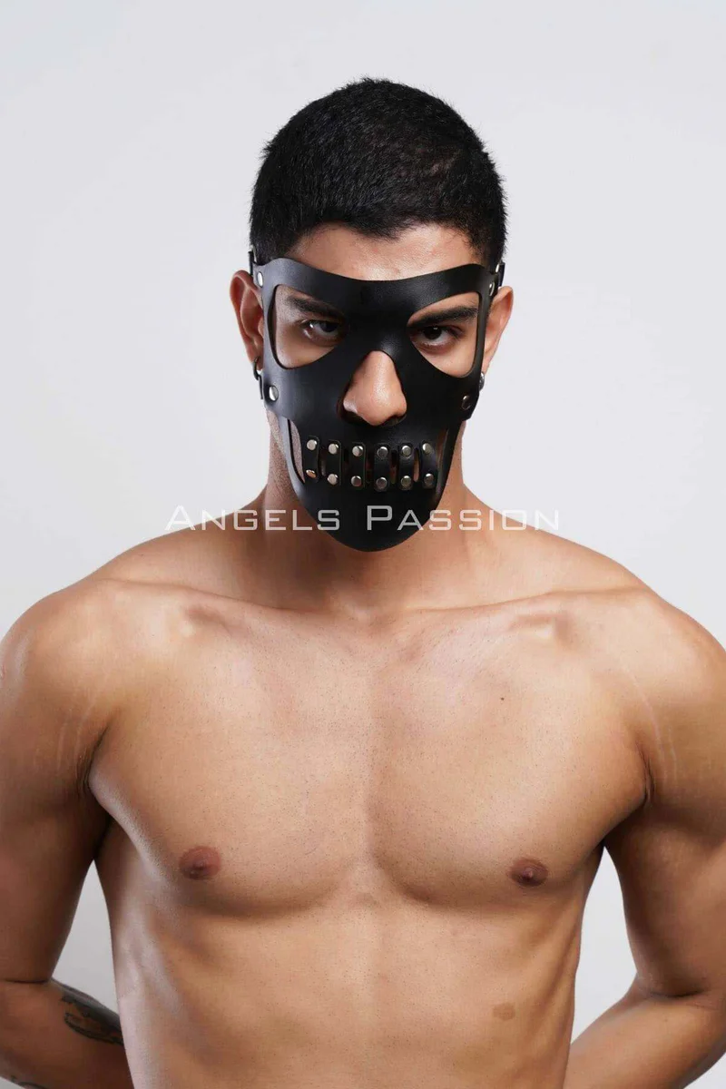 Faux Leather Skull Mask with Rivet Accents - 6