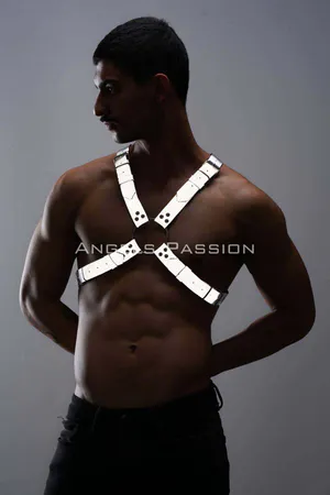 Reflective chest harness with O-ring detail and adjustable straps