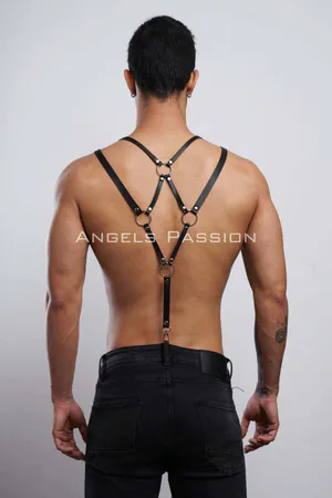 Black Faux Leather Adjustable O-Ring Shoulder Harness