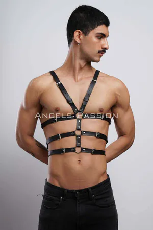 Black Vegan Leather Chest Harness for Women with Silver O-Ring Hardware