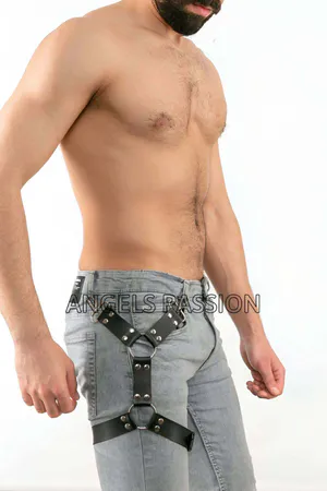 Black Faux Leather Leg Harness with O-Rings and Adjustable Straps