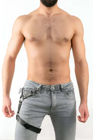 Black Faux Leather Leg Harness with O-Rings and Adjustable Straps