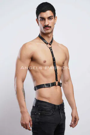 Black Faux Leather Halterneck O-Ring Body Harness