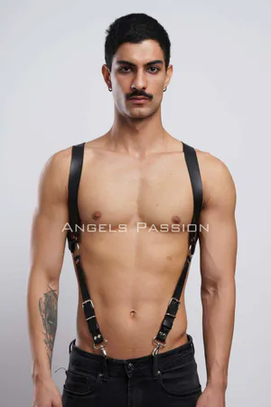 Black Faux Leather Adjustable Body Harness Shoulder Straps