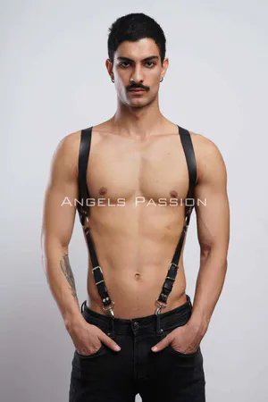 Black Faux Leather Adjustable Body Harness Shoulder Straps
