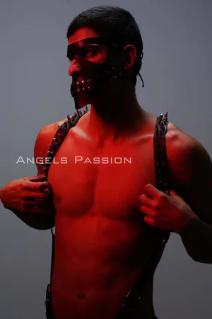 Black Spiked Vegan Leather Chest Harness for Men Adjustable Straps
