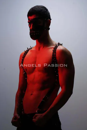 Black Spiked Vegan Leather Chest Harness for Men Adjustable Straps