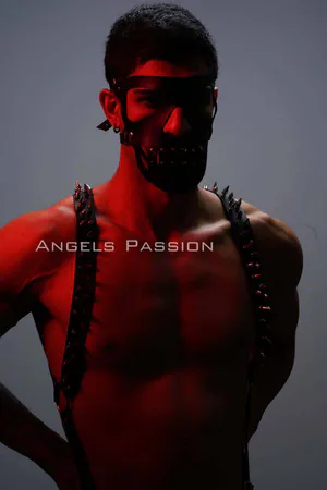 Black Spiked Vegan Leather Chest Harness for Men Adjustable Straps