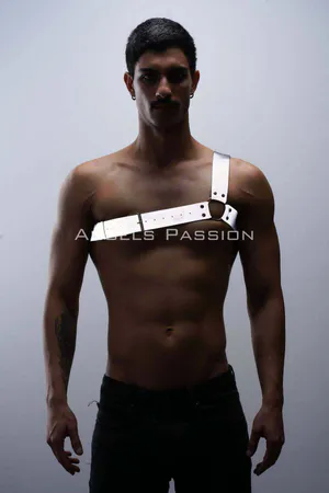 Reflective Single Shoulder Chest Harness Silver Vegan Leather