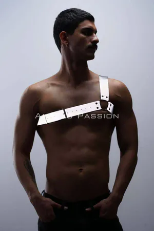 Reflective Single Shoulder Chest Harness Silver Vegan Leather