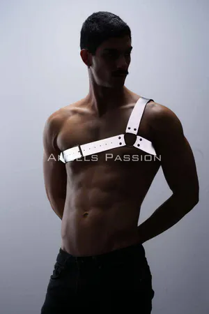 Reflective Single Shoulder Chest Harness Silver Vegan Leather
