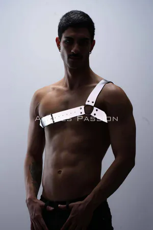Reflective Single Shoulder Chest Harness Silver Vegan Leather