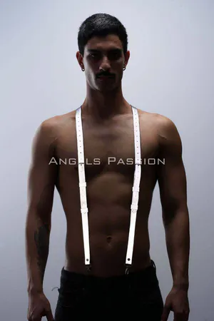 Reflective suspender harness with silver clasps