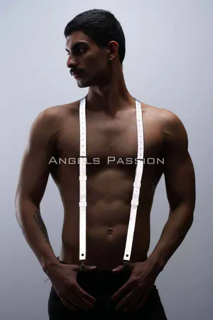 Reflective suspender harness with silver clasps