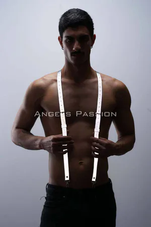 Reflective suspender harness with silver clasps
