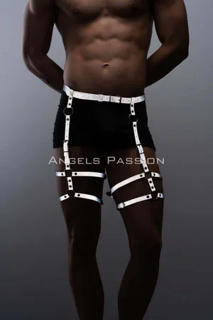 Reflective thigh harness with adjustable straps and metal buckles