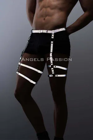 Reflective thigh harness with adjustable straps and metal buckles