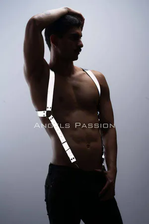 Reflective Chest Harness Suspenders Vegan Leather Silver Hardware