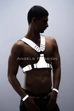 Reflective chest harness and wrist cuffs set silver adjustable straps