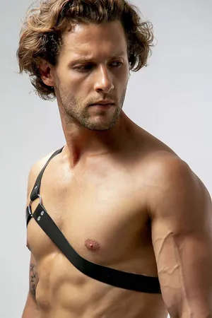 Black Faux Leather Asymmetrical Chest Harness with Single Shoulder Strap