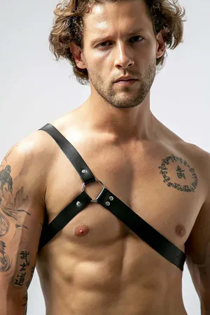 Black Faux Leather Asymmetrical Chest Harness with Single Shoulder Strap