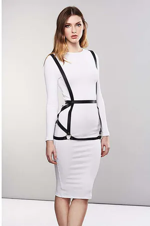 Black Faux Leather Body Harness with O-Ring Waist Belt