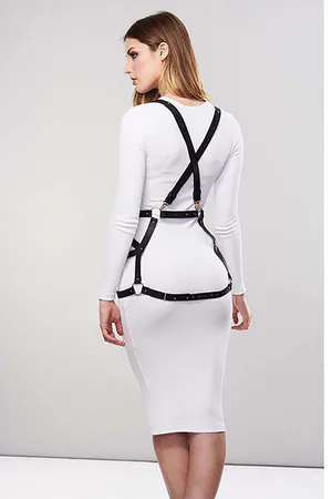 Black Faux Leather Body Harness with O-Ring Waist Belt