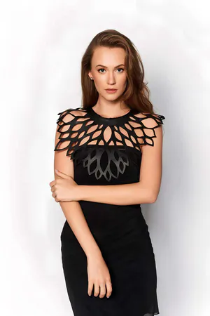 Black Faux Leather Leaf Cutout Statement Collar Fashion Accessory Front View